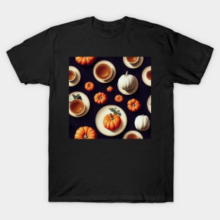 Autumn Orange and White Pumpkin Spice Coffee on Black T-Shirt